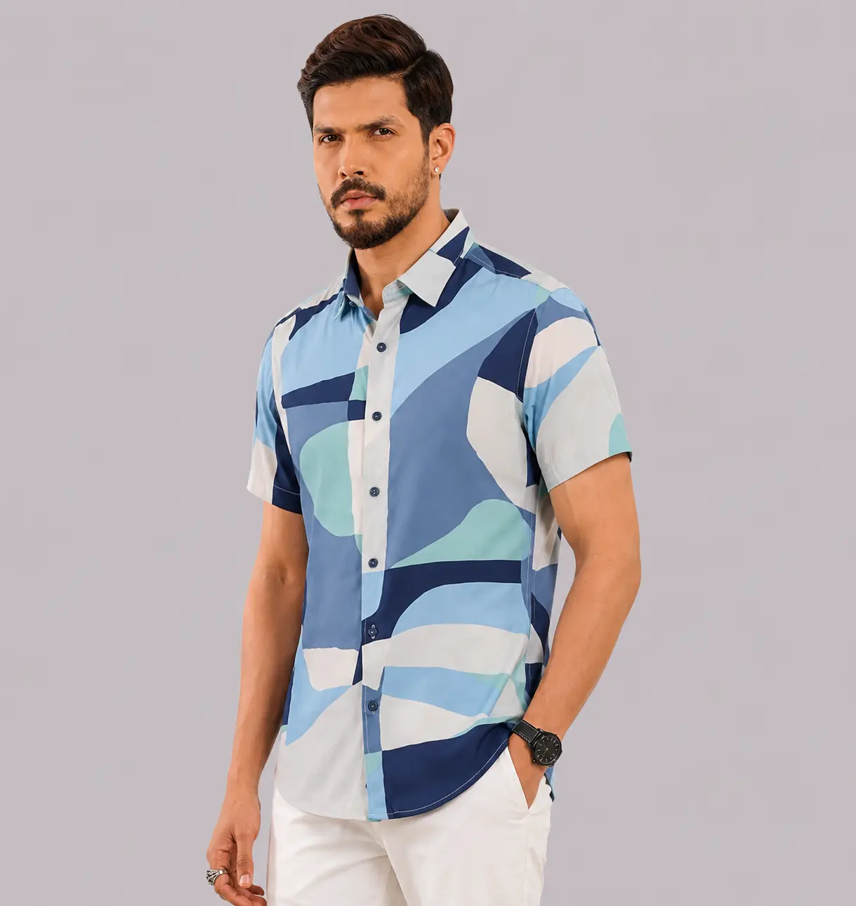 Blue & White Block Print Shirt