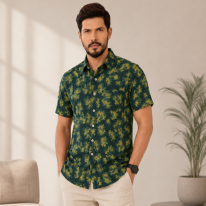 Dark Green Geometric Printed Shirt