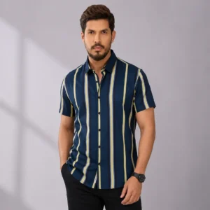 Navy Blue Vertical Striped Casual Shirt