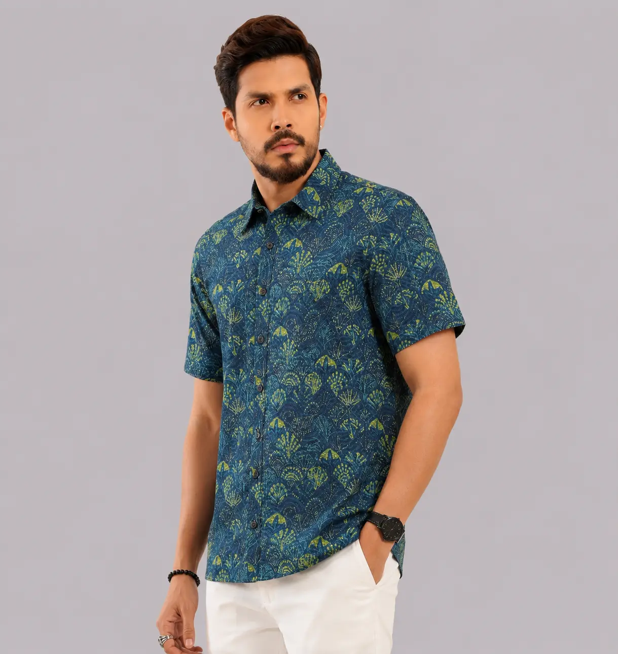 Teal Blue Floral Motif