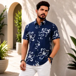 Navy Blue Floral Print