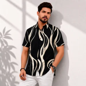 Black Beige Wave Print
