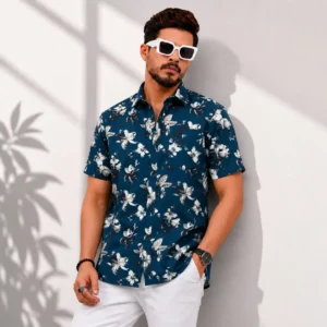 Teal Blue Floral Print