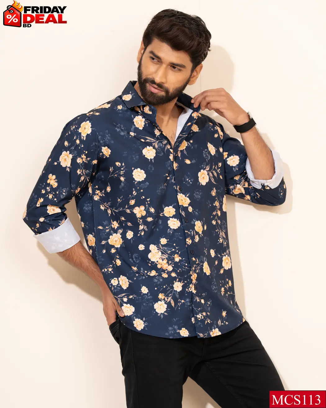 MCS113-1 Navy Cherry Print (MCS113) - Image 1